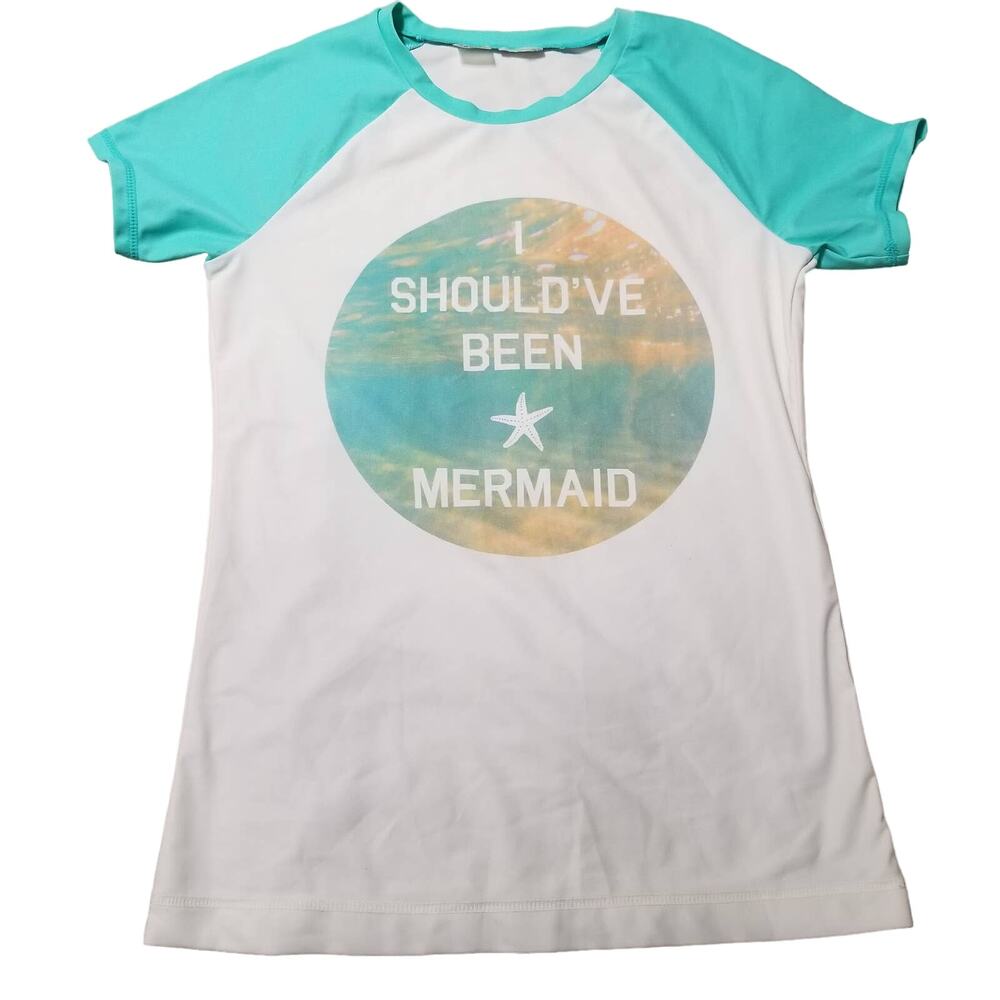 Old Navy Swimwear Dri Fit Size L “I Should have been a mermaid” Short Sleeves